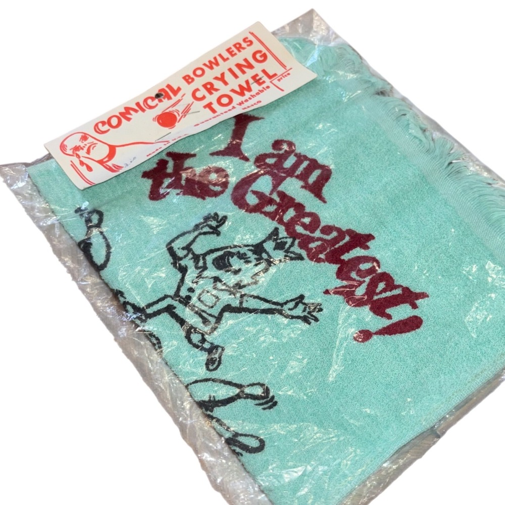 Vintage 1960s Funny Comical Bowling Crying Towel Birthday Gag Gift NEW DEADSTOCK